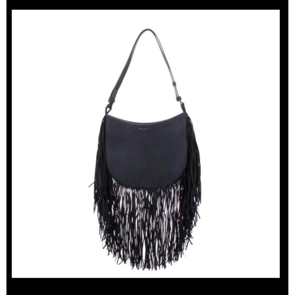 Tory Burch blue suede fringe purse. Never worn. NWOT. Boho Indie stylish Edgy